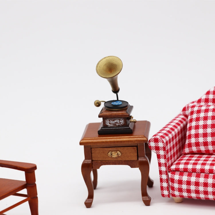 1:12 Mini Casa Juguete Simulación Retro Gramófono con Registro, Retro Gramophone with Record