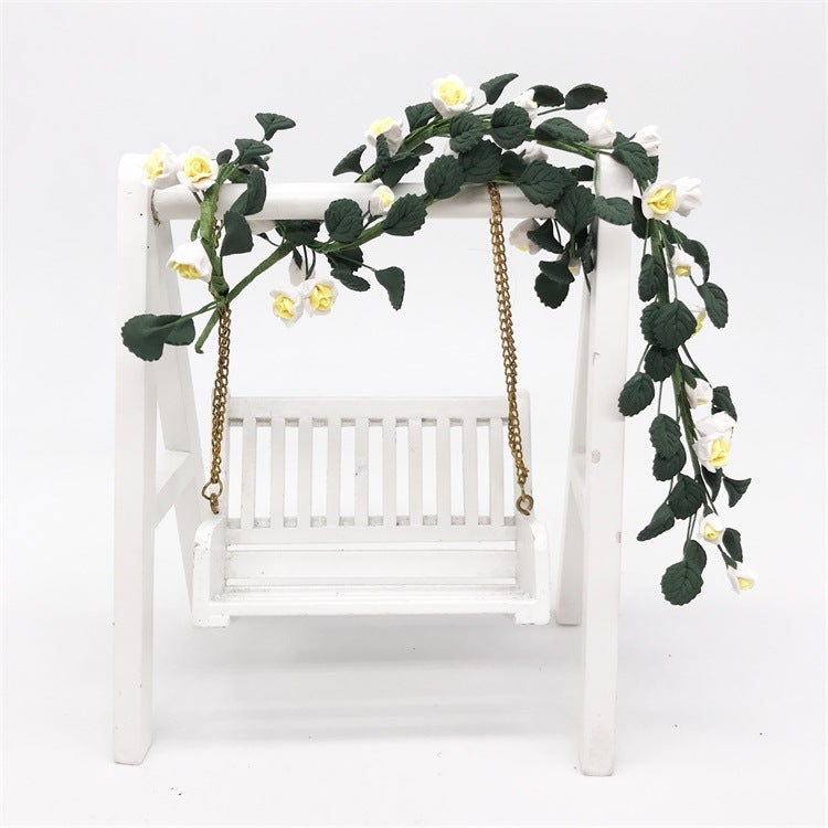1:12 Mini Casa Juguete Simulación Rosa Cuerda para Caballete Columpio Escena de Jardín, Rose String Swing