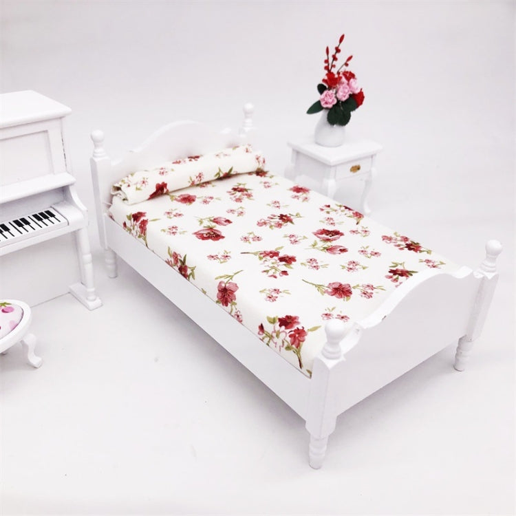 1:12 Mini Casa Juguete Simulación Dormitorio Cama Individual Blanca, Bedroom White Single Bed