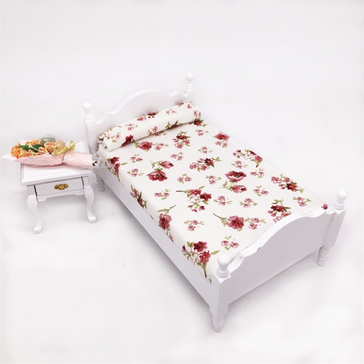 1:12 Mini Casa Juguete Simulación Dormitorio Cama Individual Blanca, Bedroom White Single Bed
