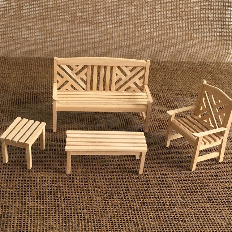 4 unids/set 1:12 casa de muñecas Mini muebles modelo silla de jardín al aire libre taburete, Outdoor Garden Chai