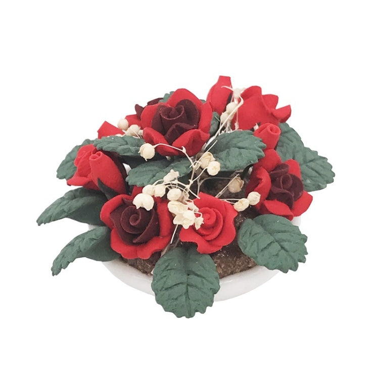 Mini casa de juguete 1:12, adorno de rosa en maceta con flores de simulación para jardín, Rose