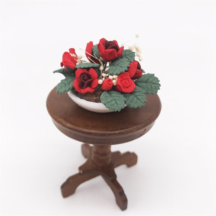 Mini casa de juguete 1:12, adorno de rosa en maceta con flores de simulación para jardín, Rose