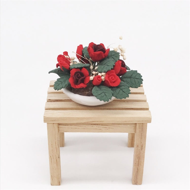Mini casa de juguete 1:12, adorno de rosa en maceta con flores de simulación para jardín, Rose