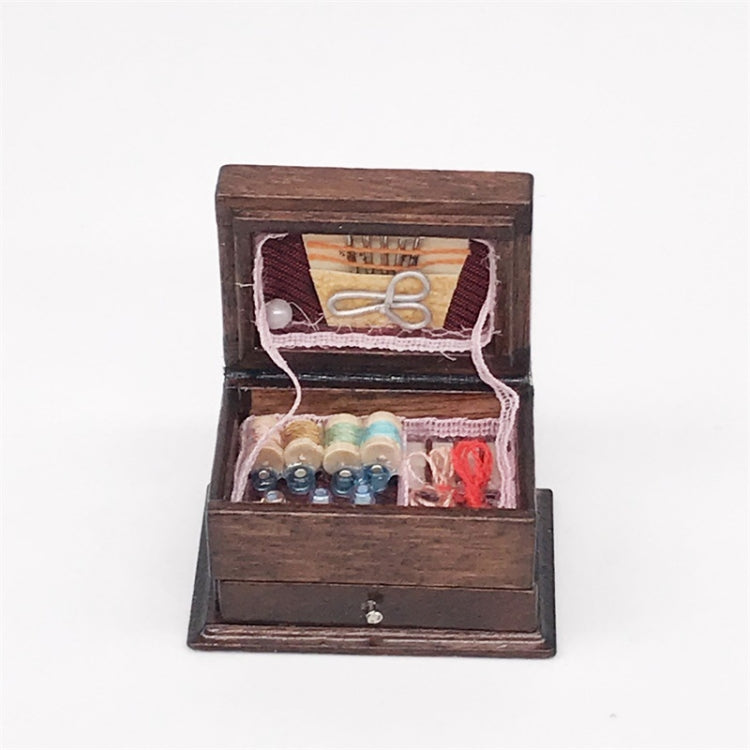 Mini casa de juguete 1:12, simulación clásica de madera maciza, caja de costura Retro china, Sewing Box