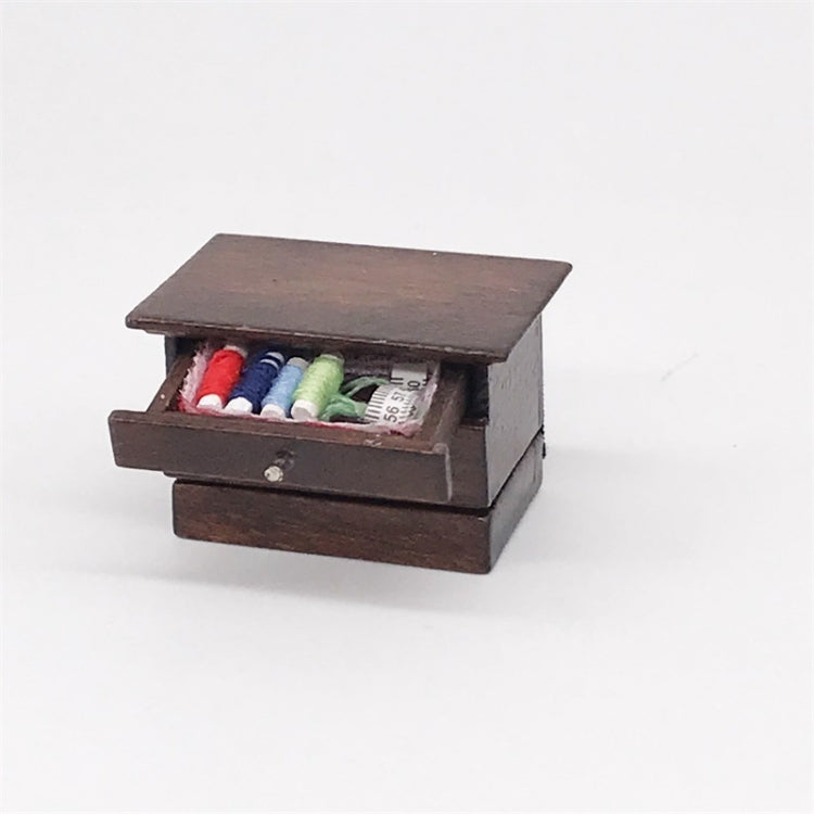 Mini casa de juguete 1:12, simulación clásica de madera maciza, caja de costura Retro china, Sewing Box