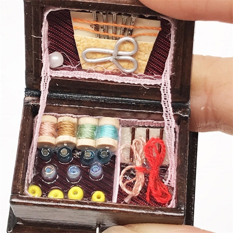 Mini casa de juguete 1:12, simulación clásica de madera maciza, caja de costura Retro china, Sewing Box