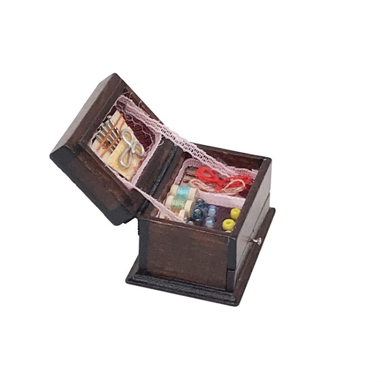 Mini casa de juguete 1:12, simulación clásica de madera maciza, caja de costura Retro china, Sewing Box