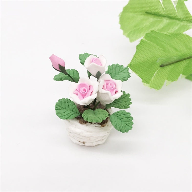1:12 Mini Casa Juguete Adornos de bolsillo Simulación Planta en maceta Rosa, Pink and White Rose