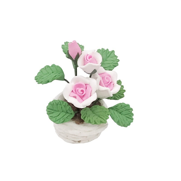 1:12 Mini Casa Juguete Adornos de bolsillo Simulación Planta en maceta Rosa, Pink and White Rose