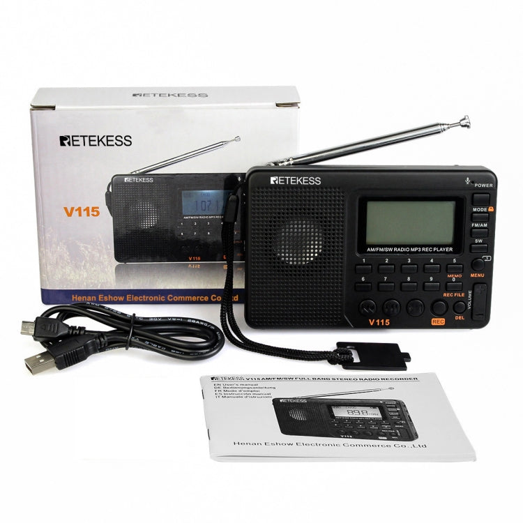 Retekess V-115 Radio de banda completa FM AM Reproductor de MP3 portátil, V-115