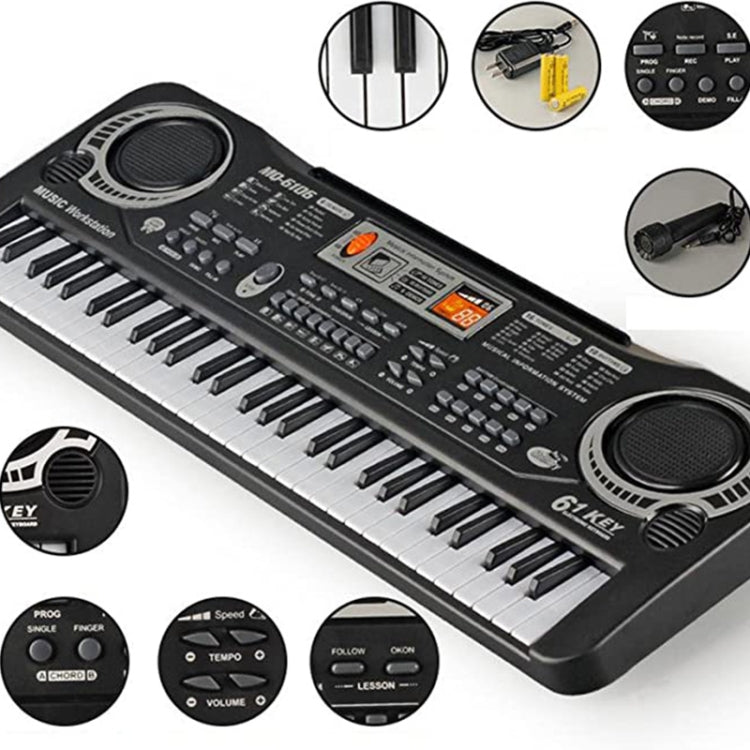 MQ-6106 Piano Electrónico de Simulación Multifunción para Niños de 61 Teclas Juguetes Musicales de Inteligencia para Niños, Enchufe de la UE, MQ-6106 61-key Piano