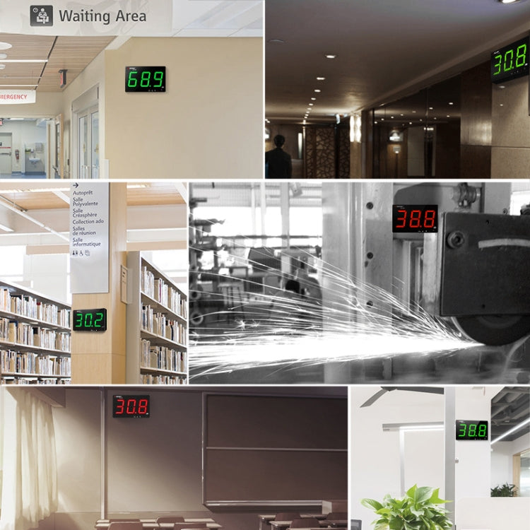 SNDWAY Probadores de monitoreo de decibelios de ruido con pantalla digital de pantalla grande de 30 ~ 130 dB montados en la pared, SW525B with Storage + USB, SW526A 18 inch Display, SW535A 18 inch Display 5-in-1, SW525G with Storage + USB Green