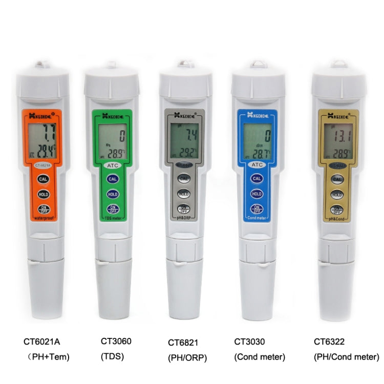 Pluma de medición de prueba de agua digital LCD portátil Kedida, CT6021A PH + Temp Meter, CT3030 Conductivity + Temp Meter, CT6322 PH Conductivity Temp Meter, CT6821 PH + ORP + Temp Meter, CT8023 H2 + Temp Meter