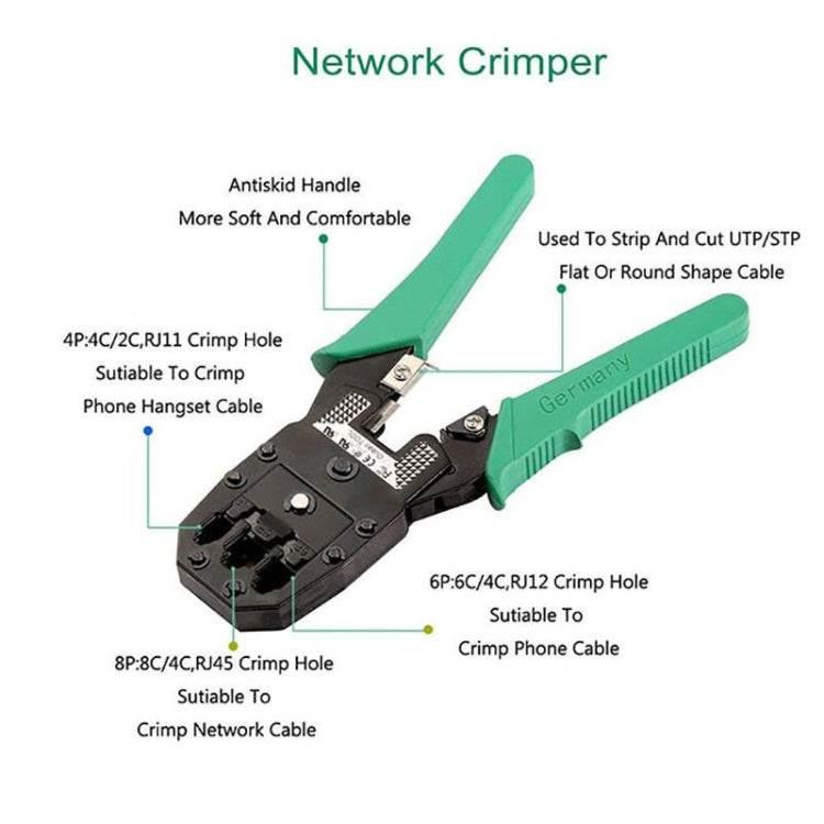 Juego de herramientas manuales para probador de abrazadera de Cable de red de tres usos, Kit de reparación de red doméstica, 12 in 1