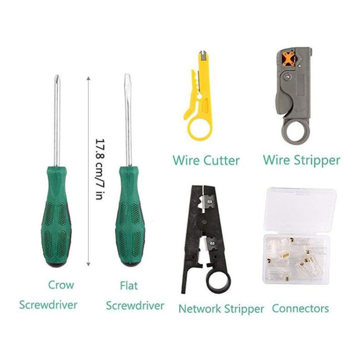 Juego de herramientas manuales para probador de abrazadera de Cable de red de tres usos, Kit de reparación de red doméstica, 12 in 1