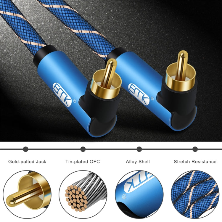 EMK Cable de audio trenzado de nailon doble macho a macho de 90 grados, 0.5m, 1m, 1.5m, 2m, 3m, 5m