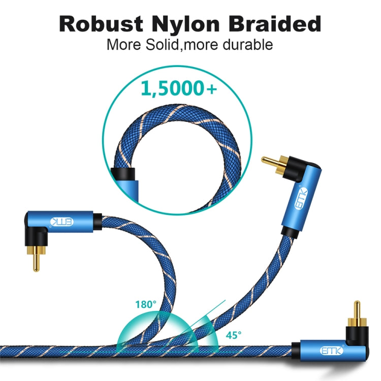 EMK Cable de audio trenzado de nailon doble macho a macho de 90 grados, 0.5m, 1m, 1.5m, 2m, 3m, 5m