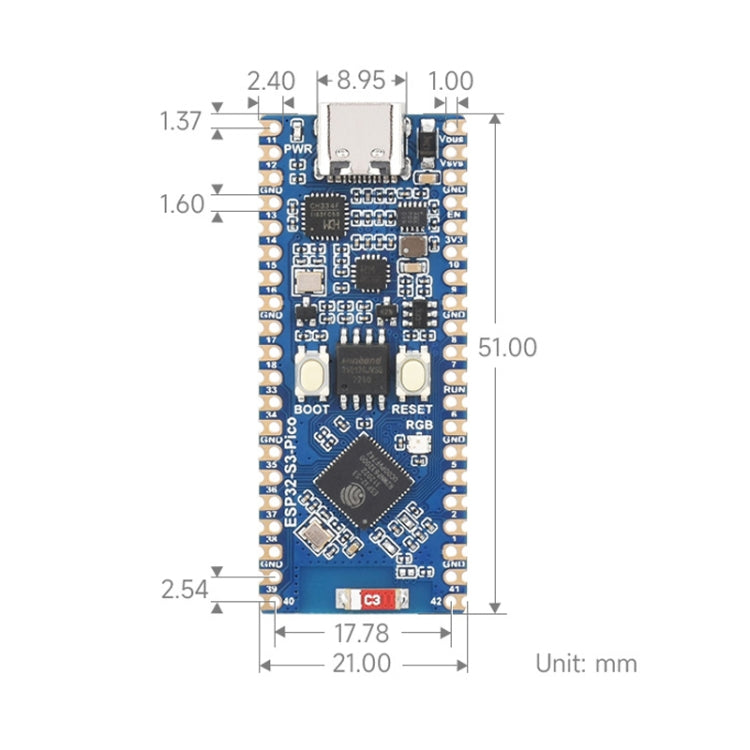 Microcontrolador Waveshare ESP32-S3, procesador de doble núcleo de placa de desarrollo Wi-Fi de 2,4 GHz, 23803