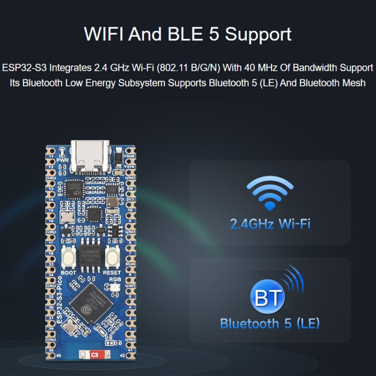 Microcontrolador Waveshare ESP32-S3, procesador de doble núcleo de placa de desarrollo Wi-Fi de 2,4 GHz, 23803