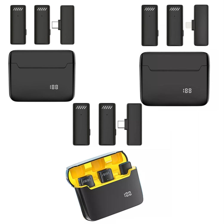 Micrófono inalámbrico Lavalier con cancelación de ruido y estuche de carga, S13 Dual Microphone Black USB-C/Type-C Interface, S13 Dual Microphone Black 8 Pin Interface, S13 One To Two Yellow Case USB-C/Type-C Interface