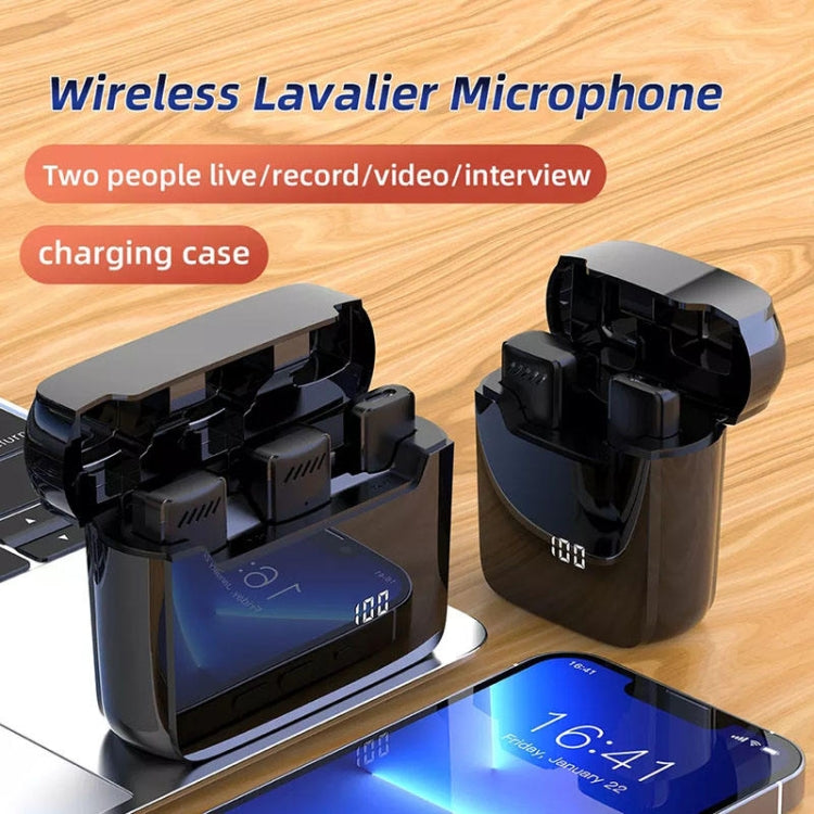 Micrófono inalámbrico Lavalier con cancelación de ruido y estuche de carga, S13 Dual Microphone Black USB-C/Type-C Interface, S13 Dual Microphone Black 8 Pin Interface, S13 One To Two Yellow Case USB-C/Type-C Interface