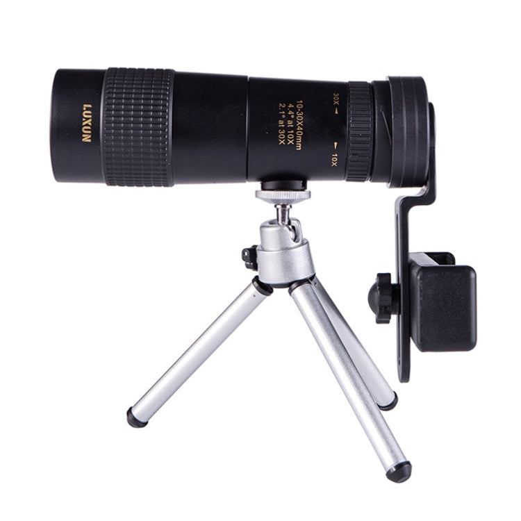 LUXUN 10-30x40 Mini telescopio de alta potencia HD de un solo cilindro para teléfono móvil, Telescope & Phone Clip & Tripod