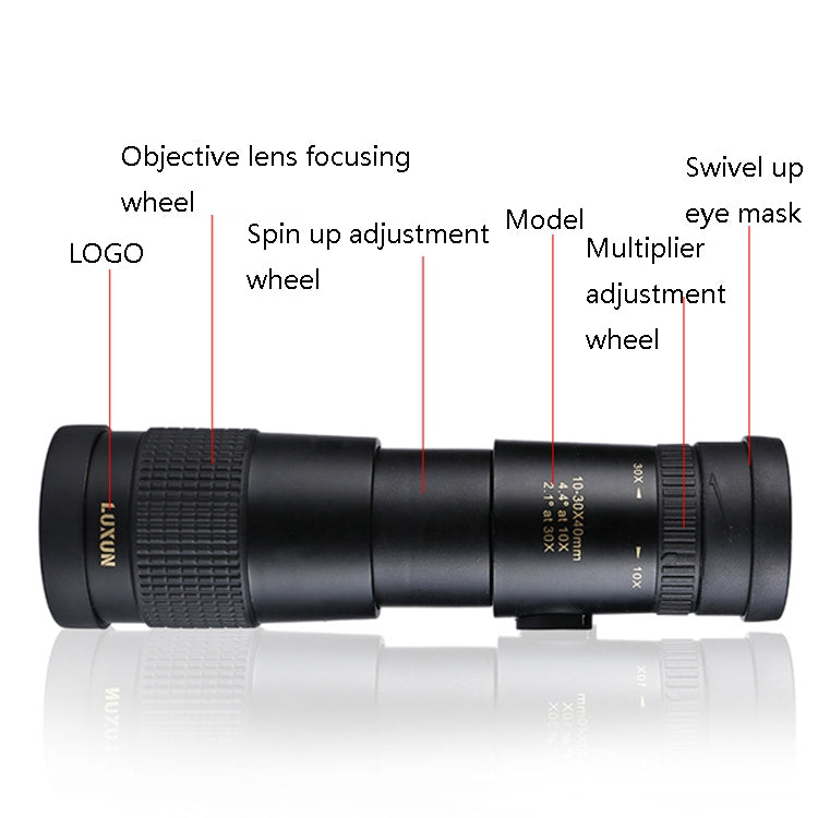 LUXUN 10-30x40 Mini telescopio de alta potencia HD de un solo cilindro para teléfono móvil, Telescope & Phone Clip & Tripod