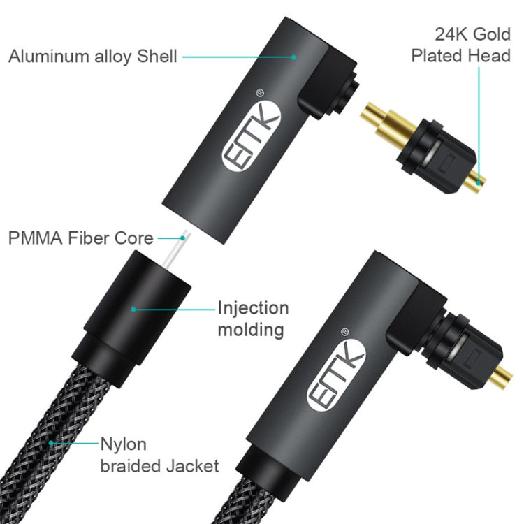 Cable de Audio óptico de malla tejida de nailon con enchufe giratorio de 360 grados en ángulo recto ajustable giratorio de 90 grados EMK, 1m(Black), 1.5m(Black), 2m(Black), 3m(Black), 5m(Black), 8m(Black), 10m(Black), 15m(Black), 20m(Black), 25m(Black)...