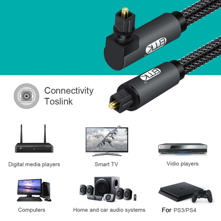Cable de Audio óptico de malla tejida de nailon con enchufe giratorio de 360 grados en ángulo recto ajustable giratorio de 90 grados EMK, 1m(Black), 1.5m(Black), 2m(Black), 3m(Black), 5m(Black), 8m(Black), 10m(Black), 15m(Black), 20m(Black), 25m(Black)...
