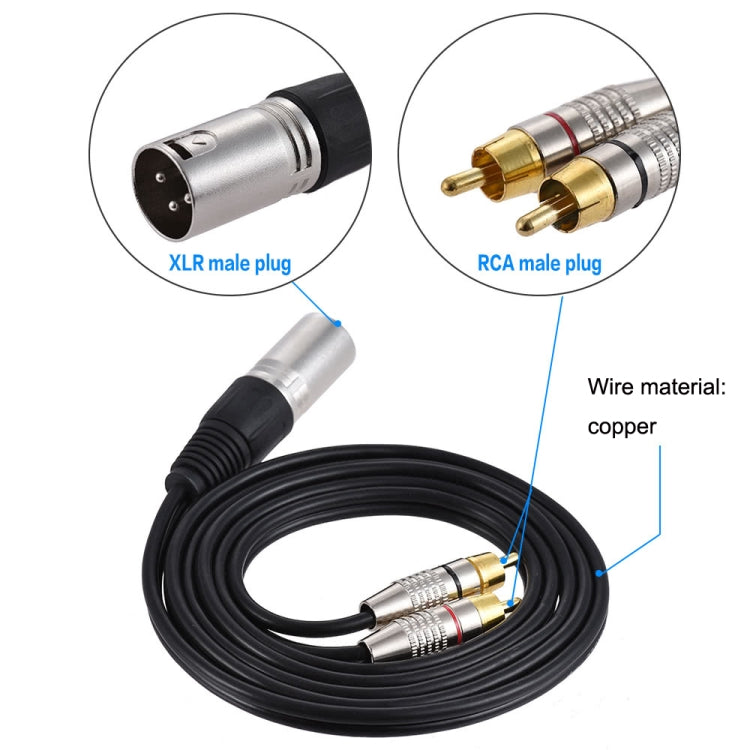 Cable de audio estéreo con conector macho XLR macho a 2 RCA, longitud:, 0.5m, 1m, 1.5m, 2m, 3m, 5m, 8m, 10m