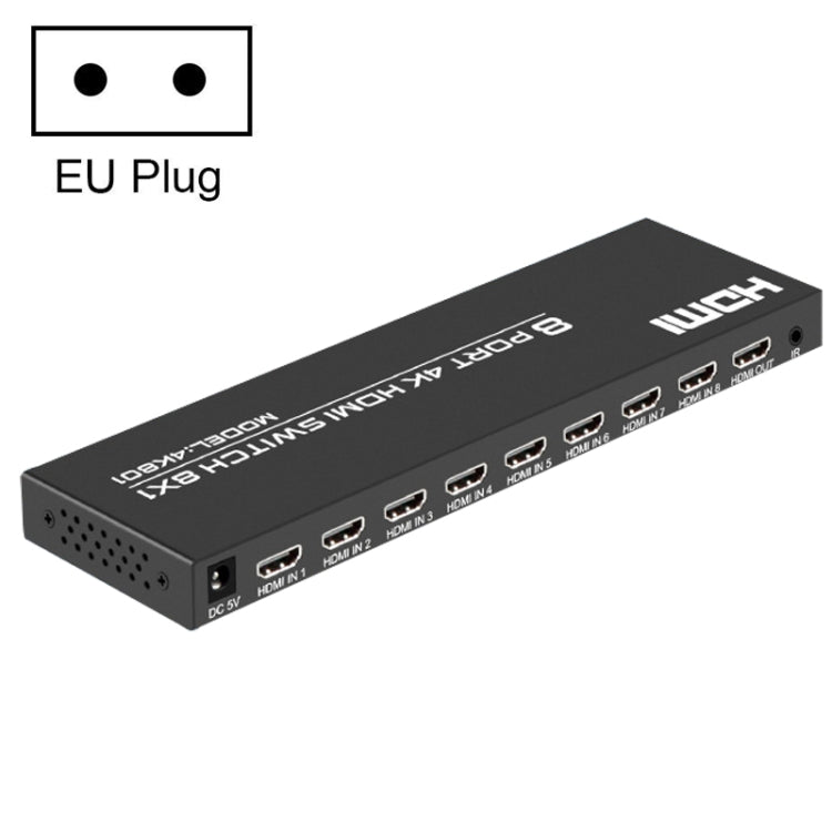FJGEAR FJ-4K801 Conmutador de vídeo HD HDMI 8 en 1 4K, FJ-4K801 US Plug, FJ-4K801 EU Plug