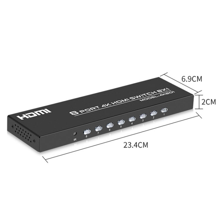 FJGEAR FJ-4K801 Conmutador de vídeo HD HDMI 8 en 1 4K, FJ-4K801 US Plug, FJ-4K801 EU Plug
