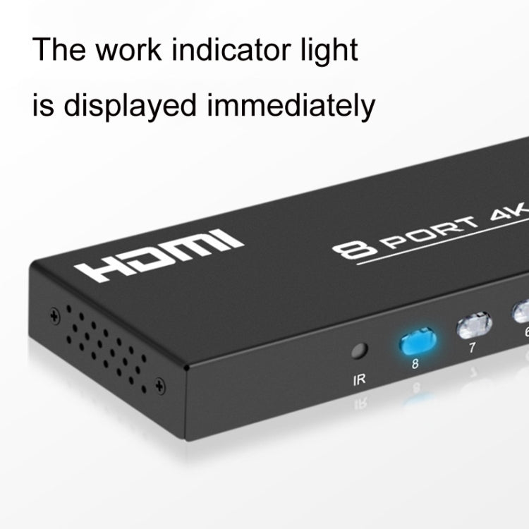 FJGEAR FJ-4K801 Conmutador de vídeo HD HDMI 8 en 1 4K, FJ-4K801 US Plug, FJ-4K801 EU Plug