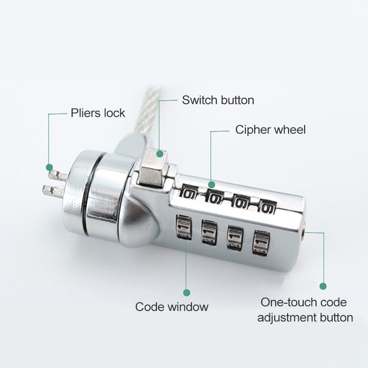 Cerradura de computadora de cuatro dígitos Cerradura de contraseña antirrobo universal para computadora portátil, Diameter 3.5 mm Length 1.2 m, Diameter 3.5 mm Length 1.5 m, Diameter 3.5 mm Length 1.8 m