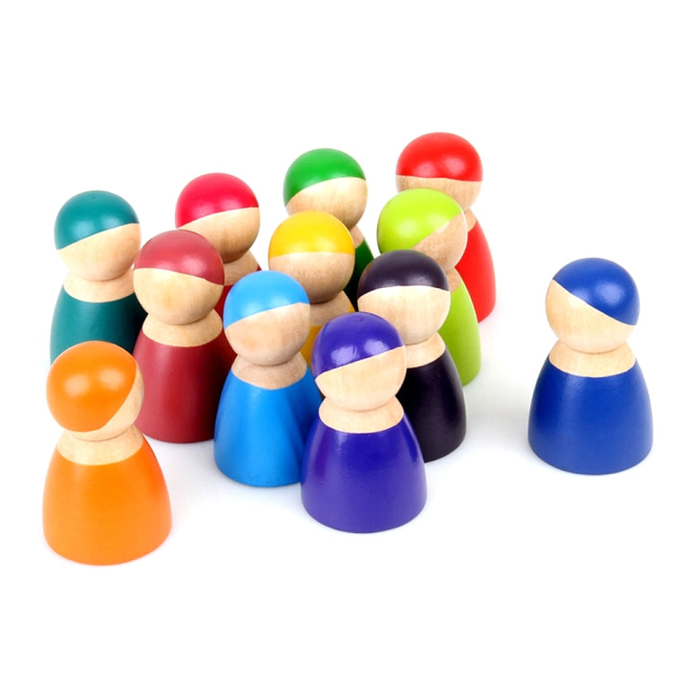 12 PCS / Set Rainbow Color Educación Aprendizaje Niños Muñecas de Madera Bloques Juguetes, Rainbow Color