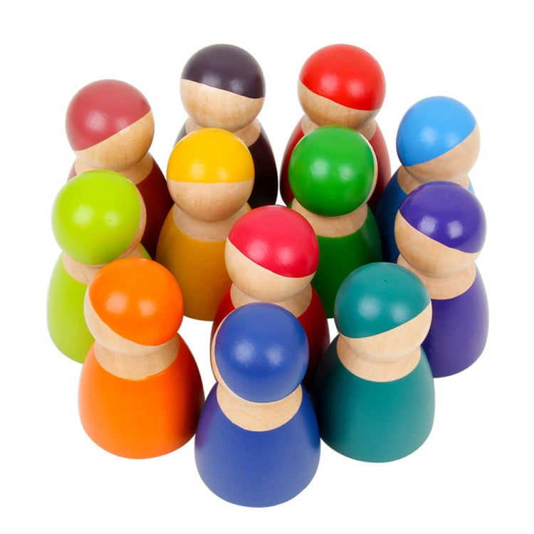 12 PCS / Set Rainbow Color Educación Aprendizaje Niños Muñecas de Madera Bloques Juguetes, Rainbow Color