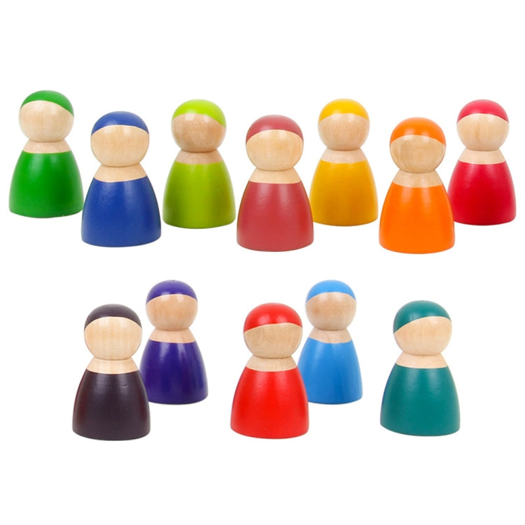 12 PCS / Set Rainbow Color Educación Aprendizaje Niños Muñecas de Madera Bloques Juguetes, Rainbow Color