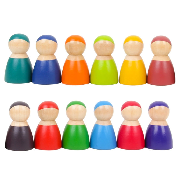 12 PCS / Set Rainbow Color Educación Aprendizaje Niños Muñecas de Madera Bloques Juguetes, Rainbow Color