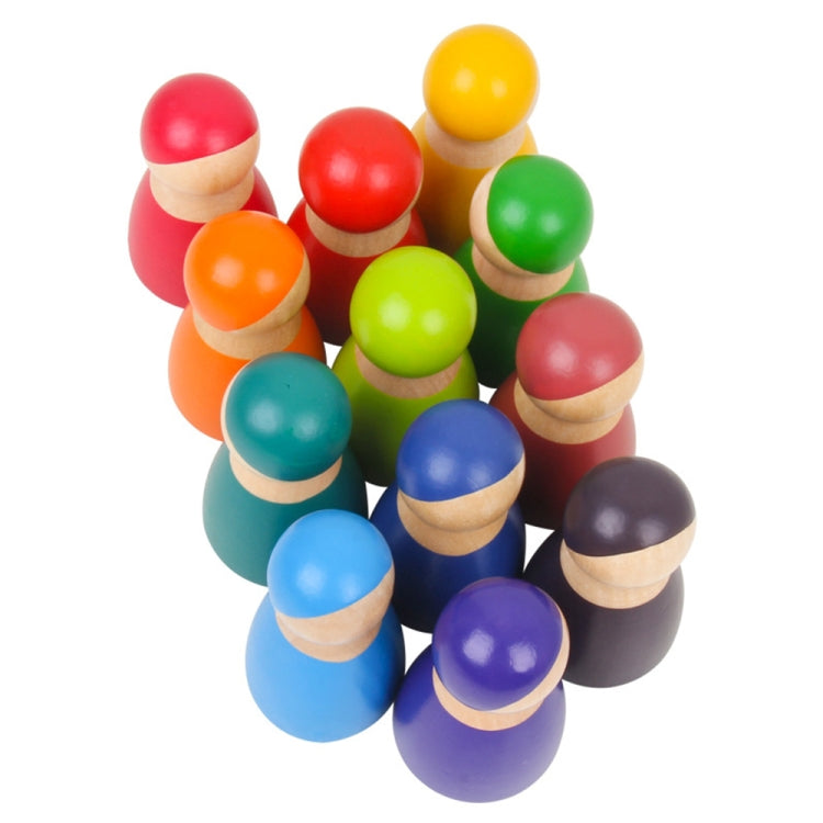 12 PCS / Set Rainbow Color Educación Aprendizaje Niños Muñecas de Madera Bloques Juguetes, Rainbow Color