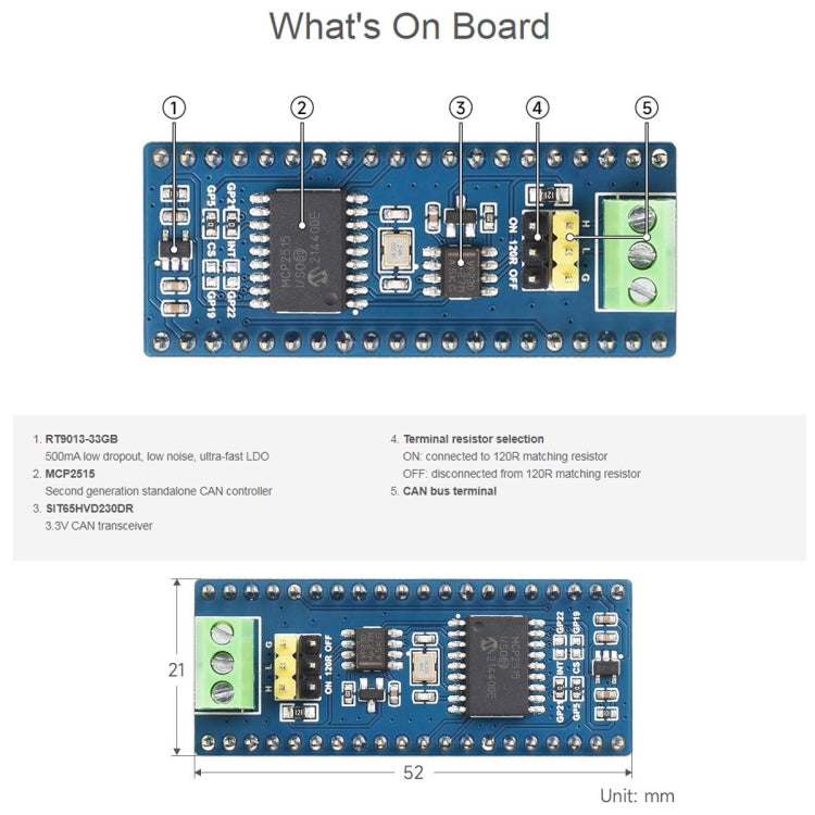 Waveshare para módulo Raspberry Pi Pico CAN Bus (B), que permite comunicación de largo alcance a través de SPI, 23775, 23775