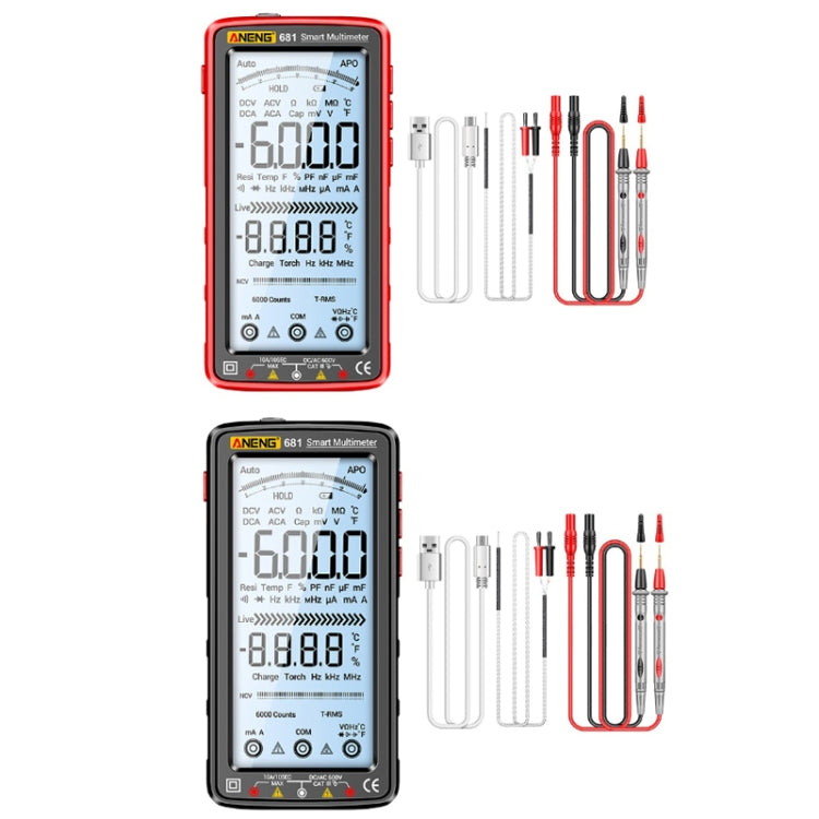 Multímetro recargable de rango automático inteligente ANENG 681 pantalla LCD Digital pantalla, 681 Red, 681 Black