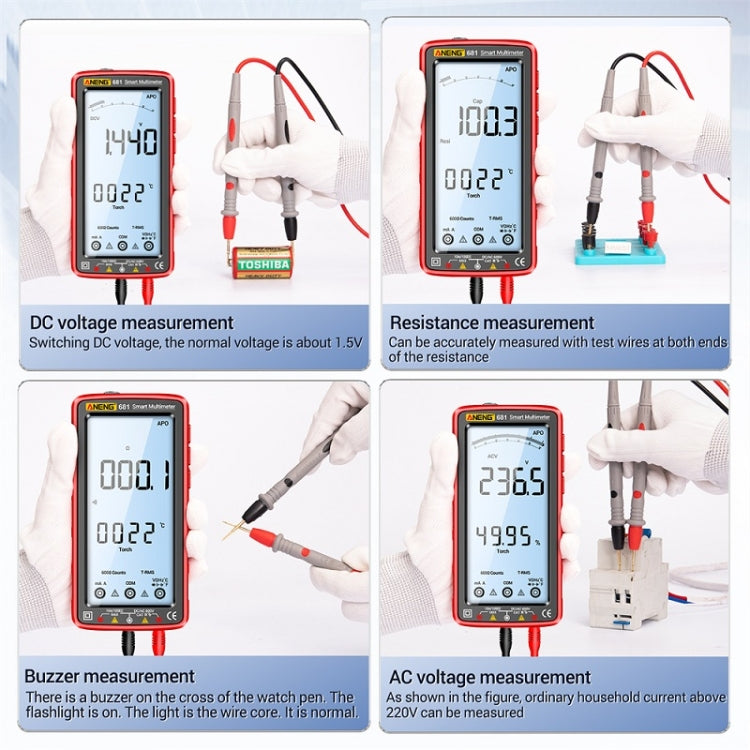 Multímetro recargable de rango automático inteligente ANENG 681 pantalla LCD Digital pantalla, 681 Red, 681 Black