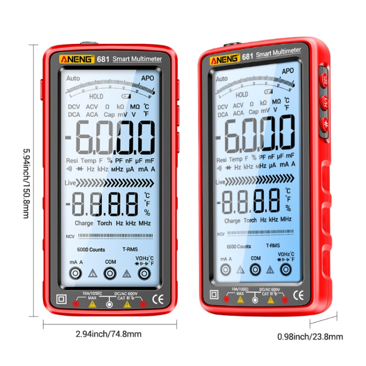 Multímetro recargable de rango automático inteligente ANENG 681 pantalla LCD Digital pantalla, 681 Red, 681 Black