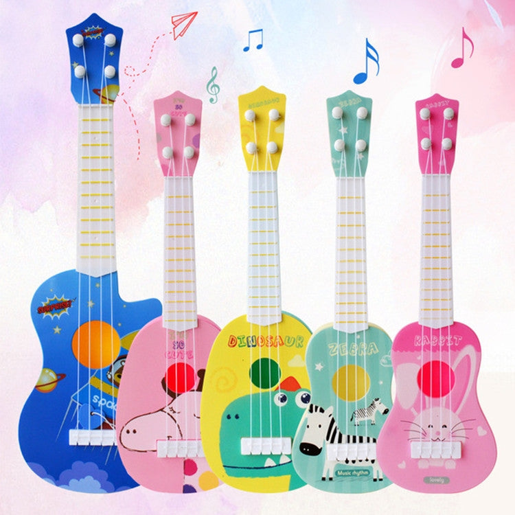 Pequeño instrumento Musical de simulación, Mini ukelele jugable de cuatro cuerdas, juguete musical educativo para la primera infancia, Pink Rabbit, Light Blue Zebra, Pink Giraffe, Yellow Dinosaur, Blue Bear