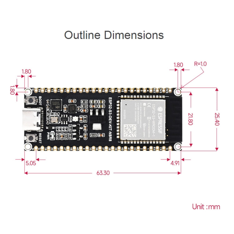 Waveshare ESP32-S3 Microcontrolador 2,4 GHz Placa de desarrollo Wi-Fi Módulo ESP32-S3-WROOM-1-N8R8, 24263, 24363
