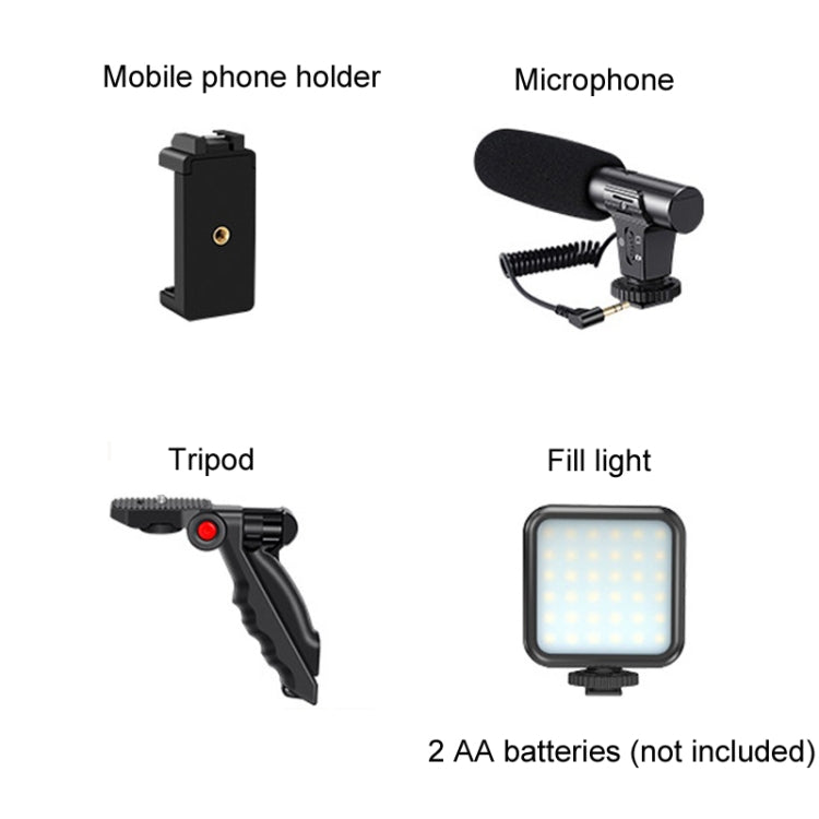 KIT-01LM 3 en 1 Grabación de vídeo Luz LED Trípode portátil Micrófono en vivo, Battery Models, USB Charging Model