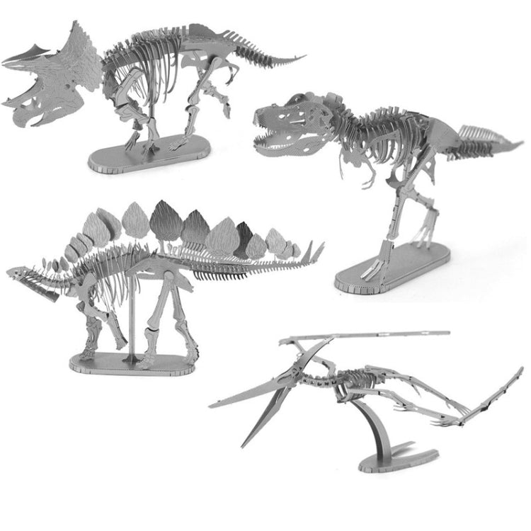 Modelo de ensamblaje de metal 3D Modelo de dinosaurio de rompecabezas DIY, Pterodactyl Skeleton, Stegosaurus Skeleton, Tyrannosaurus Skeleton, Triceratops Skeleton