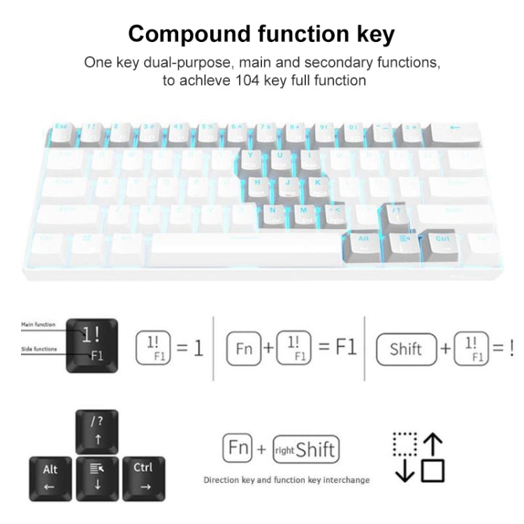 RK61 Teclado mecánico para juegos móviles con tableta de modos duales inalámbricos / Bluetooth de 61 teclas, longitud del cable: 1,5 m, Green Shaft, Red Shaft, Tea Shaft