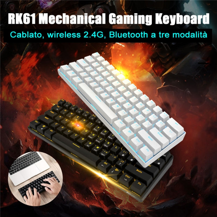 RK61 Teclado mecánico para juegos móviles con tableta de modos duales inalámbricos / Bluetooth de 61 teclas, longitud del cable: 1,5 m, Green Shaft, Red Shaft, Tea Shaft